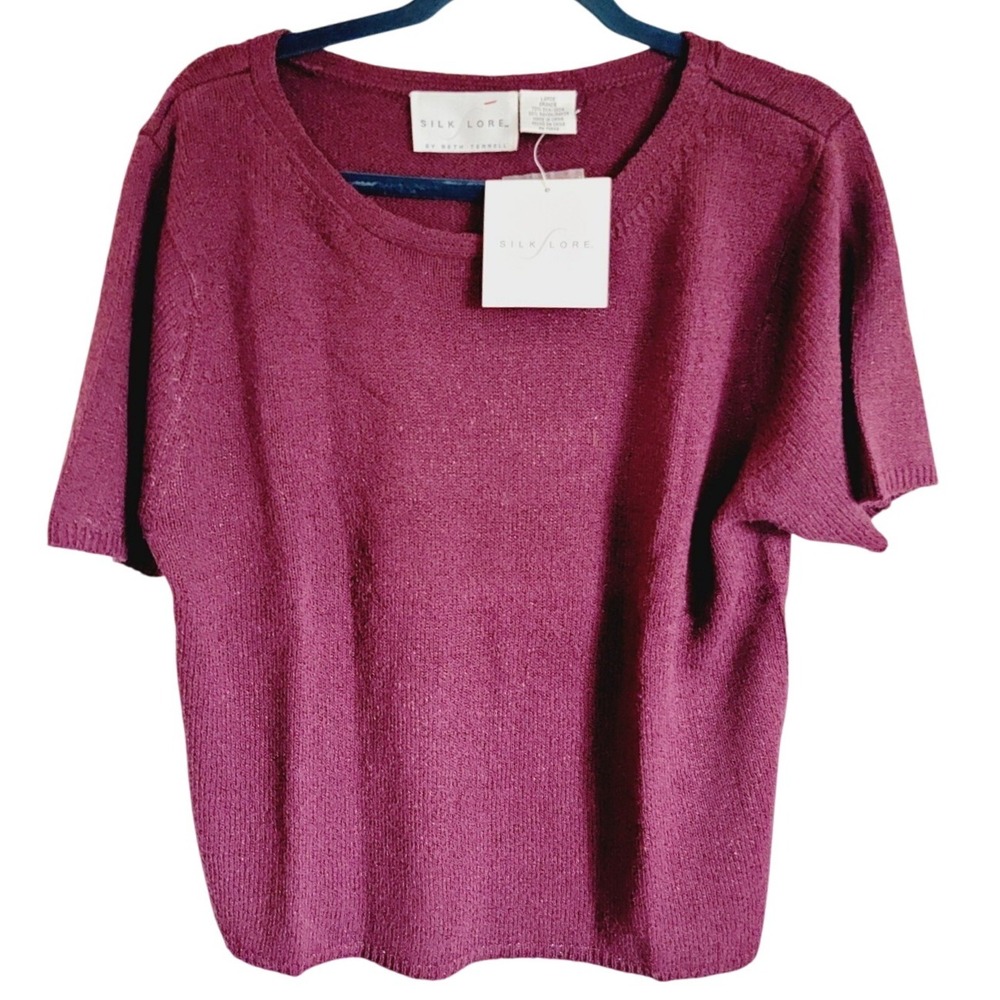 Silk Lore L Beth Terrell Sweater Knit 70% Silk SS Merlot Vintage Large NWT